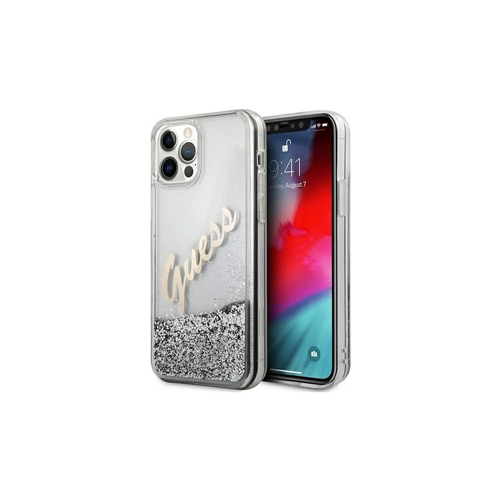Etui Guess GUHCP12LGLVSSI Apple iPhone 12 Pro Max srebrny/silver hardcase Glitter Vintage Script