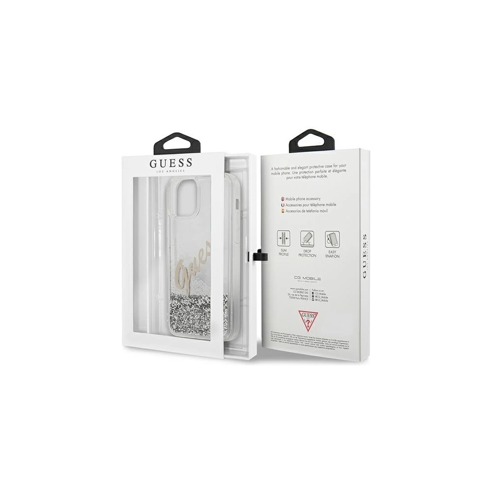 Etui Guess GUHCP12LGLVSSI Apple iPhone 12 Pro Max srebrny/silver hardcase Glitter Vintage Script