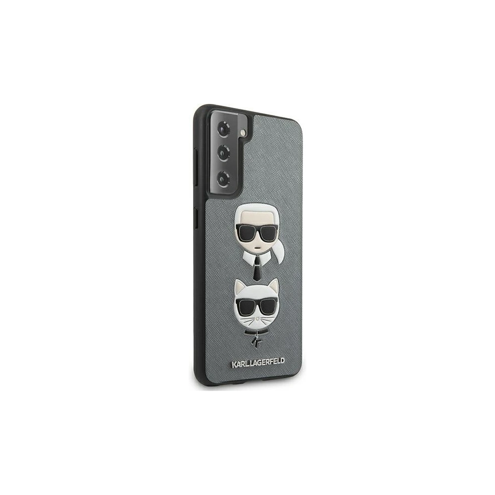Etui Karl Lagerfeld KLHCS21MSAKICKCSL Samsung Galaxy S21+ Plus srebrny/silver hardcase Saffiano Ikonik Karl&Choupette Head