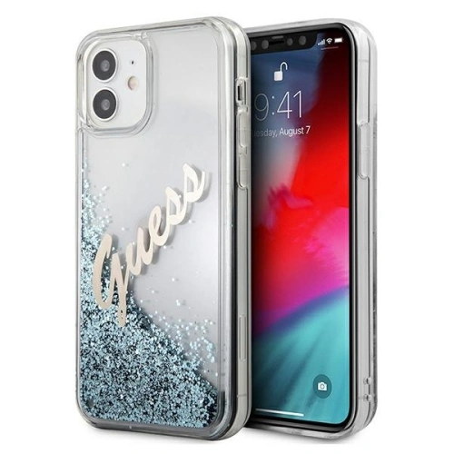 Kup Etui Guess GUHCP12SGLVSBL Apple iPhone 12 mini albastru/blue hardcase Glitter Vintage Script - GUE897BLU - {ean13} - Sklep Home Screen