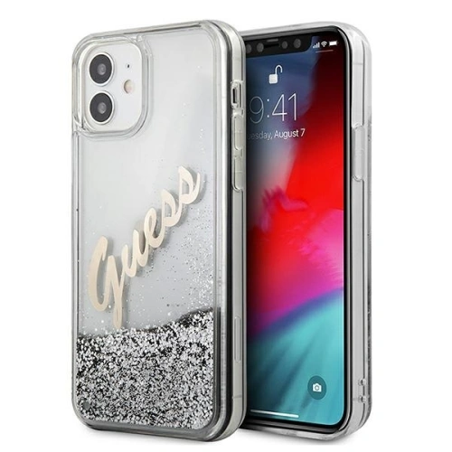 Kup Etui Guess GUHCP12SGLVSSI Apple iPhone 12 mini argintiu/silver hardcase Glitter Vintage Script - GUE900SLV - {ean13} - Sklep Home Screen