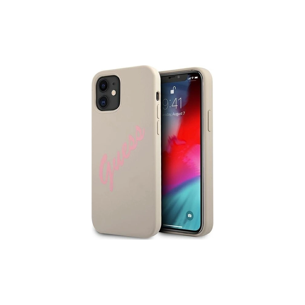 Etui Guess GUHCP12SLSVSGP Apple iPhone 12 mini szaro różowy/grey pink hardcase Silicone Vintage