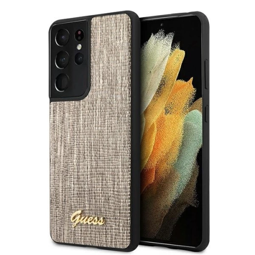 Buy Guess GUHCS21LPCUMLLIGO Samsung Galaxy S21 Ultra gold hardcase Lizard Collection - GUE911GLD - {ean13} - Home Screen Store Europe