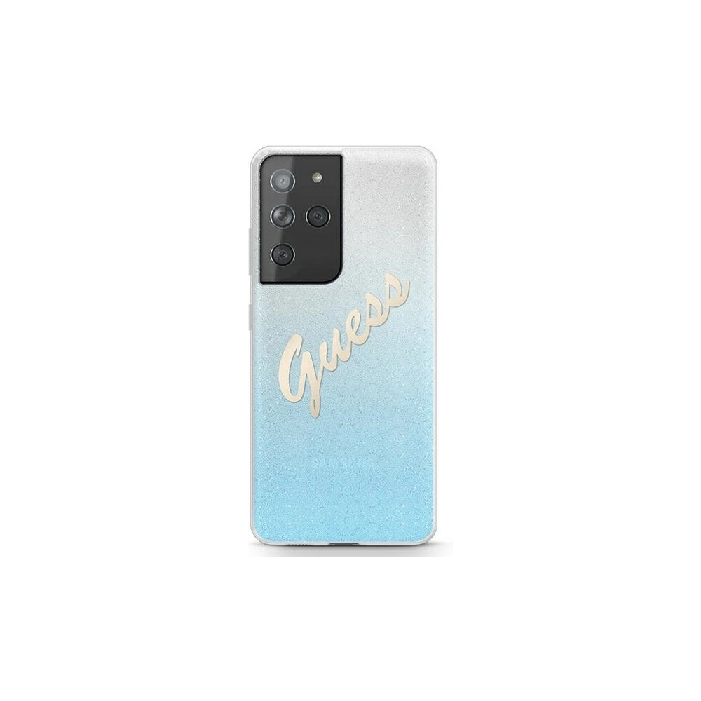 Etui Guess GUHCS21LPCUGLSBL Samsung Galaxy S21 Ultra niebieski/blue hardcase Glitter Gradient Script