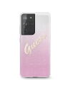 Guess GUHCS21LPCUGLSPI Samsung Galaxy S21 Ultra pink hardcase Glitter Gradient Script