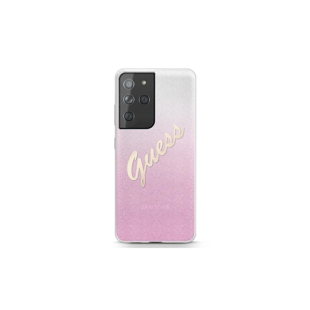 Etui Guess GUHCS21LPCUGLSPI Samsung Galaxy S21 Ultra różowy/pink hardcase Glitter Gradient Script