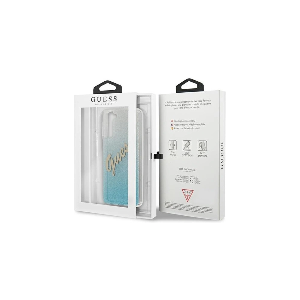 Etui Guess GUHCS21MPCUGLSBL Samsung Galaxy S21+ Plus niebieski/blue hardcase Glitter Gradient Script