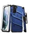 Zizo Samsung Panzerhülle Bolt Cover Galaxy S21+ Plus mit 9H Glas für Bildschirm + Ständer & Gürtelclip (blau/schwarz)