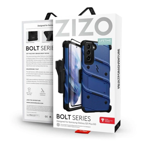 Kup Pancéřové pouzdro Zizo Bolt Cover Samsung Galaxy S21+ Plus se sklem 9H na displej + stojánek & držák na pás (modrý/černý) - ZIZ069BLUBLK - {ean13} - Sklep Home Screen