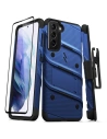 Pancerne etui Zizo Bolt Cover Samsung Galaxy S21 se sklem 9H na obrazovku + stojánek a držák na pás (modrý/černý)
