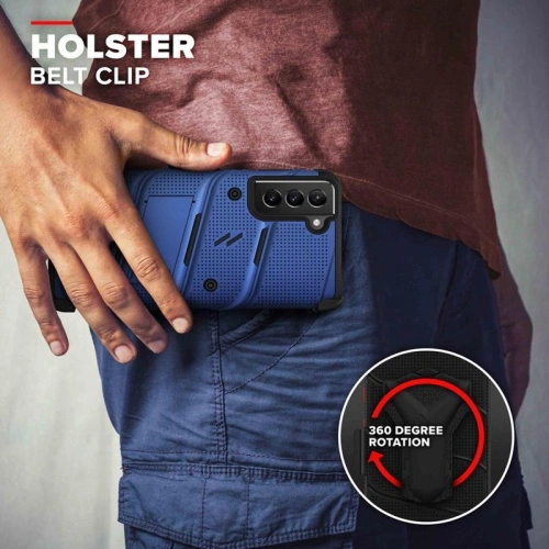 Kup Pancerne etui Zizo Bolt Cover Samsung Galaxy S21 ze szkłem 9H na ekran + podstawka & uchwyt do paska (niebieski/czarny) - ZIZ070BLUBLK - {ean13} - Sklep Home Screen
