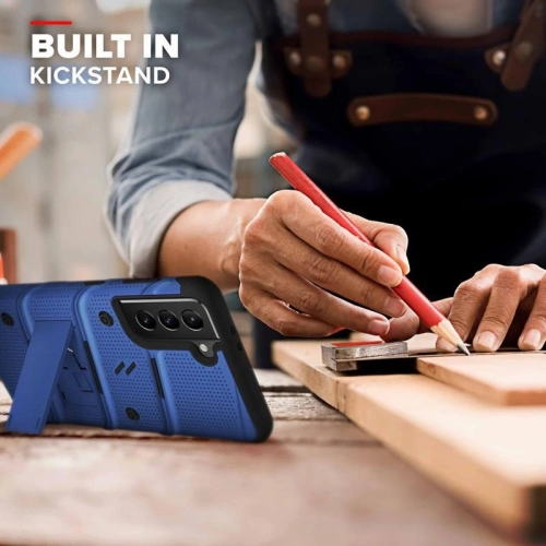 Kup Pancerne etui Zizo Bolt Cover Samsung Galaxy S21 ze szkłem 9H na ekran + podstawka & uchwyt do paska (niebieski/czarny) - ZIZ070BLUBLK - {ean13} - Sklep Home Screen