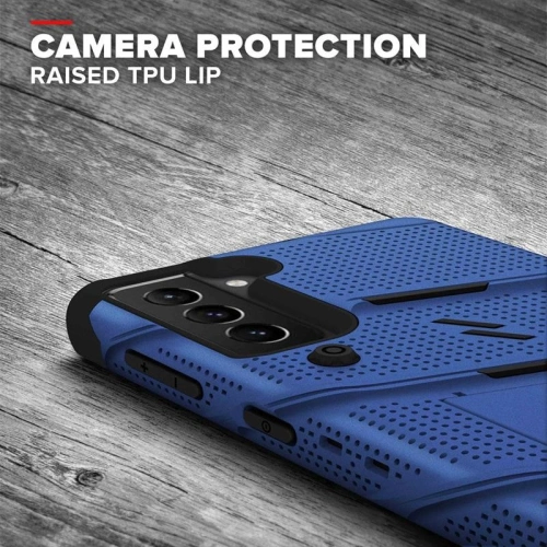 Kup Pancerne etui Zizo Bolt Cover Samsung Galaxy S21 ze szkłem 9H na ekran + podstawka & uchwyt do paska (niebieski/czarny) - ZIZ070BLUBLK - {ean13} - Sklep Home Screen
