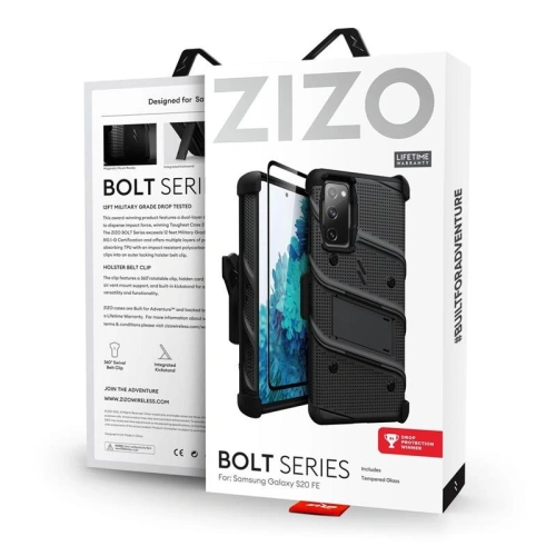 Kup Pancerne etui Zizo Bolt Cover Samsung Galaxy S20 FE ze szkłem 9H na ekran + podstawka & uchwyt do paska (czarny) - ZIZ071BLK - {ean13} - Sklep Home Screen