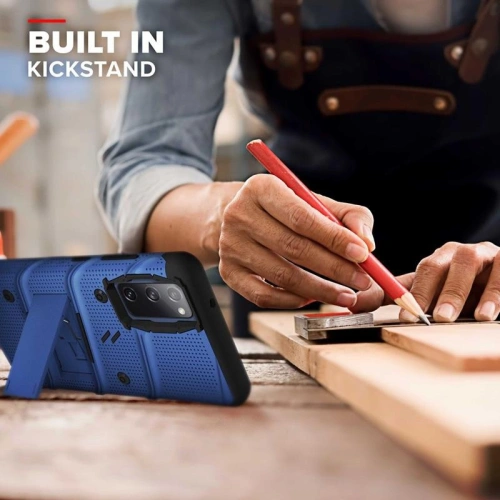 Kup Pancerne etui Zizo Bolt Cover Samsung Galaxy S20 FE ze szkłem 9H na ekran + podstawka & uchwyt do paska (niebieski/czarny) - ZIZ072BLUBLK - {ean13} - Sklep Home Screen