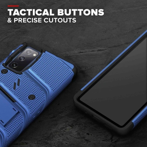 Kup Pancerne etui Zizo Bolt Cover Samsung Galaxy S20 FE ze szkłem 9H na ekran + podstawka & uchwyt do paska (niebieski/czarny) - ZIZ072BLUBLK - {ean13} - Sklep Home Screen