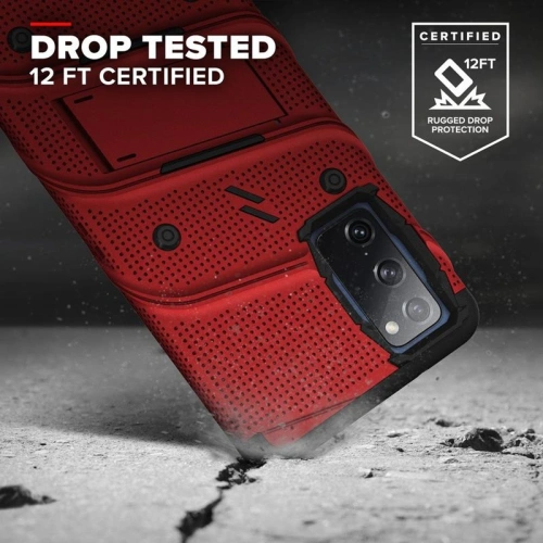 Buy Zizo Bolt Cover - Samsung Galaxy S20 FE armored case with 9H glass for the screen + stand & belt clip (red / black) - ZIZ073REDBLK - {ean13} - Home Screen Store Europe