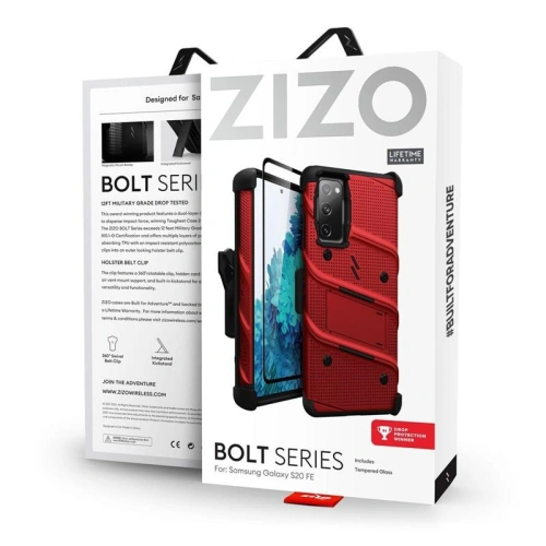 Buy Zizo Bolt Cover - Samsung Galaxy S20 FE armored case with 9H glass for the screen + stand & belt clip (red / black) - ZIZ073REDBLK - {ean13} - Home Screen Store Europe