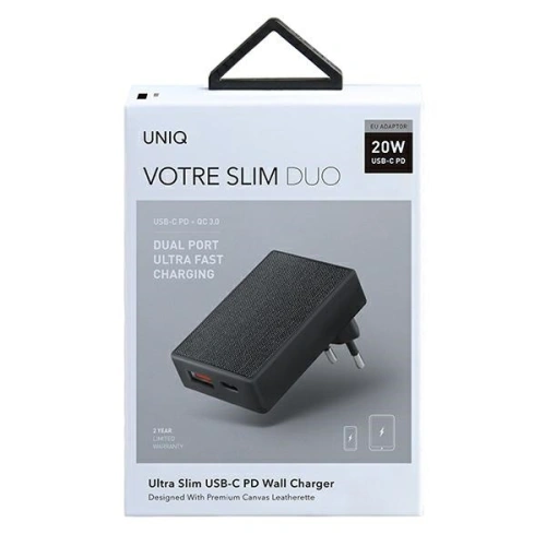 Kup UNIQ Încărcător de rețea Votre Slim Duo 20W USB-C + USB-A negru/charcoal black - UNIQ359BLK - {ean13} - Sklep Home Screen