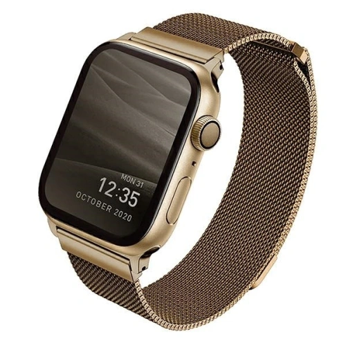 Kup Pasek UNIQ Dante Apple Watch Series 4/5/6/7/SE/8/Ultra 44/45/49mm rozsdamentes acél arany/caramel arany - UNIQ364GLD - {ean13} - Sklep Home Screen