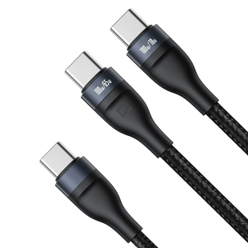 Buy Baseus Flash Series 2-in-1 Cable Type-c to 2x Type-C, 100W, 1.5m Black - BSU2050BLK - {ean13} - Home Screen Store Europe