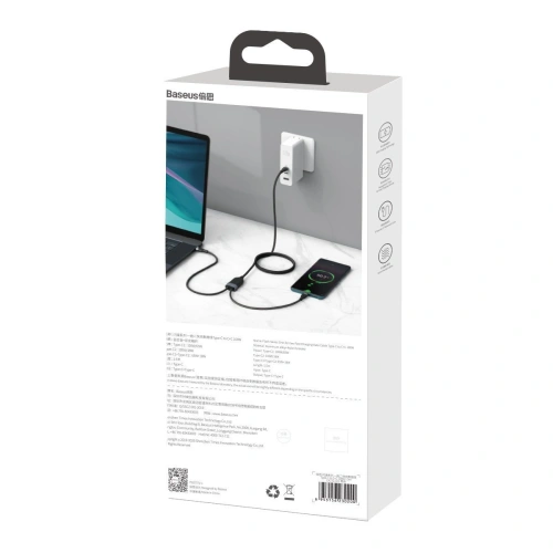 Buy Baseus Flash Series 2-in-1 Cable Type-c to 2x Type-C, 100W, 1.5m Black - BSU2050BLK - {ean13} - Home Screen Store Europe
