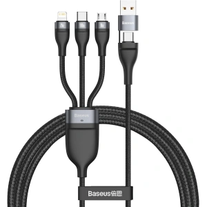 Kabel USB 3w1 Baseus Flash Series, USB / USB-C do USB-C + micro USB + Lightning, 100W, 1.2m (černý)
