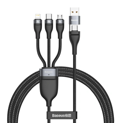Kup Baseus 1.2m USB 3-in-1 Kabel Flash Series, USB / USB-C zu USB-C + micro USB + Lightning, 100W, (schwarz) - BSU2051BLK - {ean13} - Sklep Home Screen