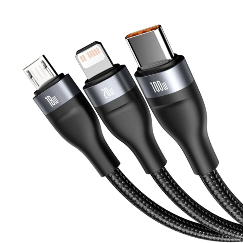 Kup Baseus 1.2m USB 3-in-1 Kabel Flash Series, USB / USB-C zu USB-C + micro USB + Lightning, 100W, (schwarz) - BSU2051BLK - {ean13} - Sklep Home Screen