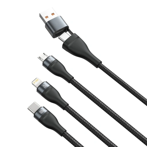 Kup Kabel USB 3w1 Baseus Flash Series, USB / USB-C la USB-C + micro USB + Lightning, 100W, 1.2m (negru) - BSU2051BLK - {ean13} - Sklep Home Screen