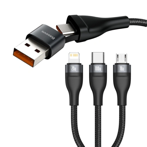 Kup Baseus 1.2m USB 3-in-1 Kabel Flash Series, USB / USB-C zu USB-C + micro USB + Lightning, 100W, (schwarz) - BSU2051BLK - {ean13} - Sklep Home Screen