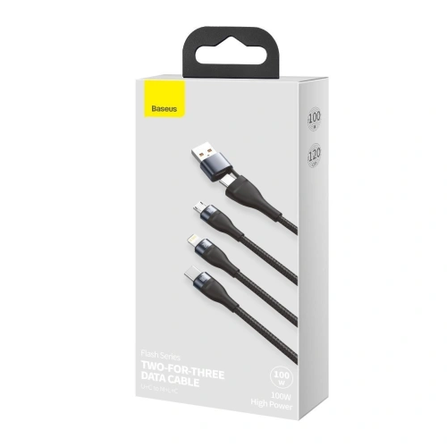 Kup Baseus 1.2m USB 3-in-1 Kabel Flash Series, USB / USB-C zu USB-C + micro USB + Lightning, 100W, (schwarz) - BSU2051BLK - {ean13} - Sklep Home Screen