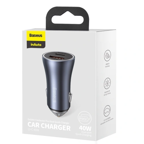 Kup Auto nabíječka Baseus Golden Contactor Pro, USB + USB-C, QC4.0+, PD, SCP, 40W (šedá) - BSU2060GRY - {ean13} - Sklep Home Screen