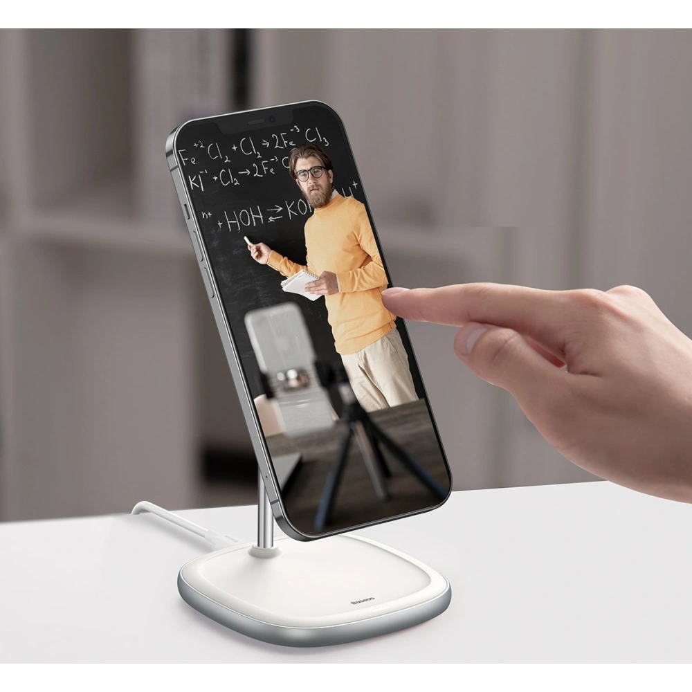 Stojak magnetyczny Baseus Swan MagSafe z ładowarką indukcyjną do Apple iPhone 12 (biały)