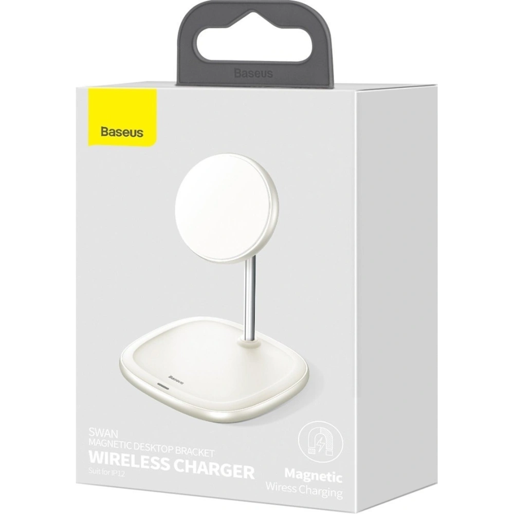 Stojak magnetyczny Baseus Swan MagSafe z ładowarką indukcyjną do Apple iPhone 12 (biały)