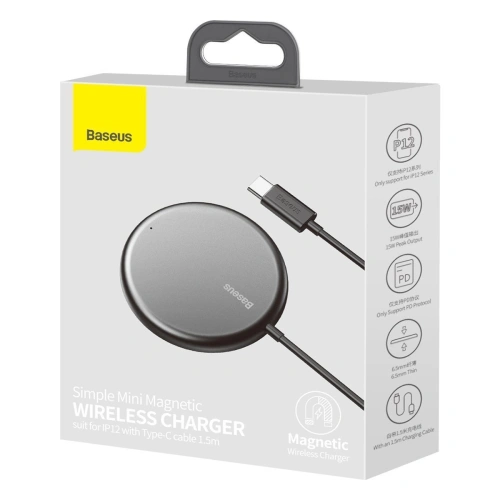 Buy Baseus Simple Mini magnetic induction wireless charger, MagSafe, 15W (black) - BSU2072BLK - {ean13} - Home Screen Store Europe