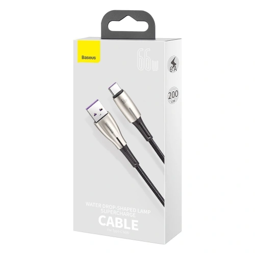 Kup USB-C kábel Baseus vízcsepp alakú, LED, 66W, 6A, 2m (fekete) - BSU2074BLK - {ean13} - Sklep Home Screen