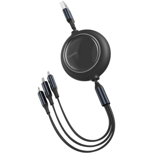 Kabel USB 3w1 Baseus Bright Mirror, micro USB / Lightning / USB-C, plochý, 3.5A, 1,2m (černý)