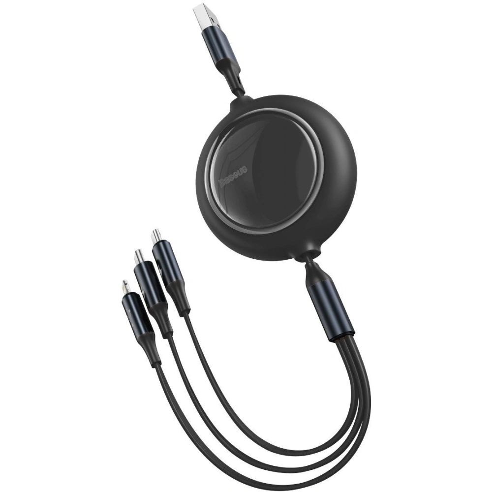 Kabel USB 3w1 Baseus Bright Mirror, micro USB / Lightning / USB-C, płaski, 3.5A, 1,2m (czarny)