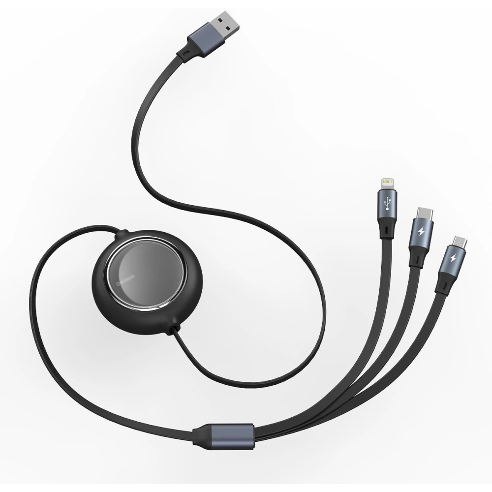 Kabel USB 3w1 Baseus Bright Mirror, micro USB / Lightning / USB-C, płaski, 3.5A, 1,2m (czarny)
