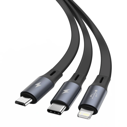 Kup Baseus USB 3-in-1-Kabel Bright Mirror, micro USB / Lightning / USB-C, flach, 3,5A, 1,2m (schwarz) - BSU2077BLK - {ean13} - Sklep Home Screen