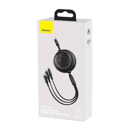 Kup Kabel USB 3w1 Baseus Bright Mirror, micro USB / Lightning / USB-C, płaski, 3.5A, 1,2m (czarny) - BSU2077BLK - {ean13} - Sklep Home Screen