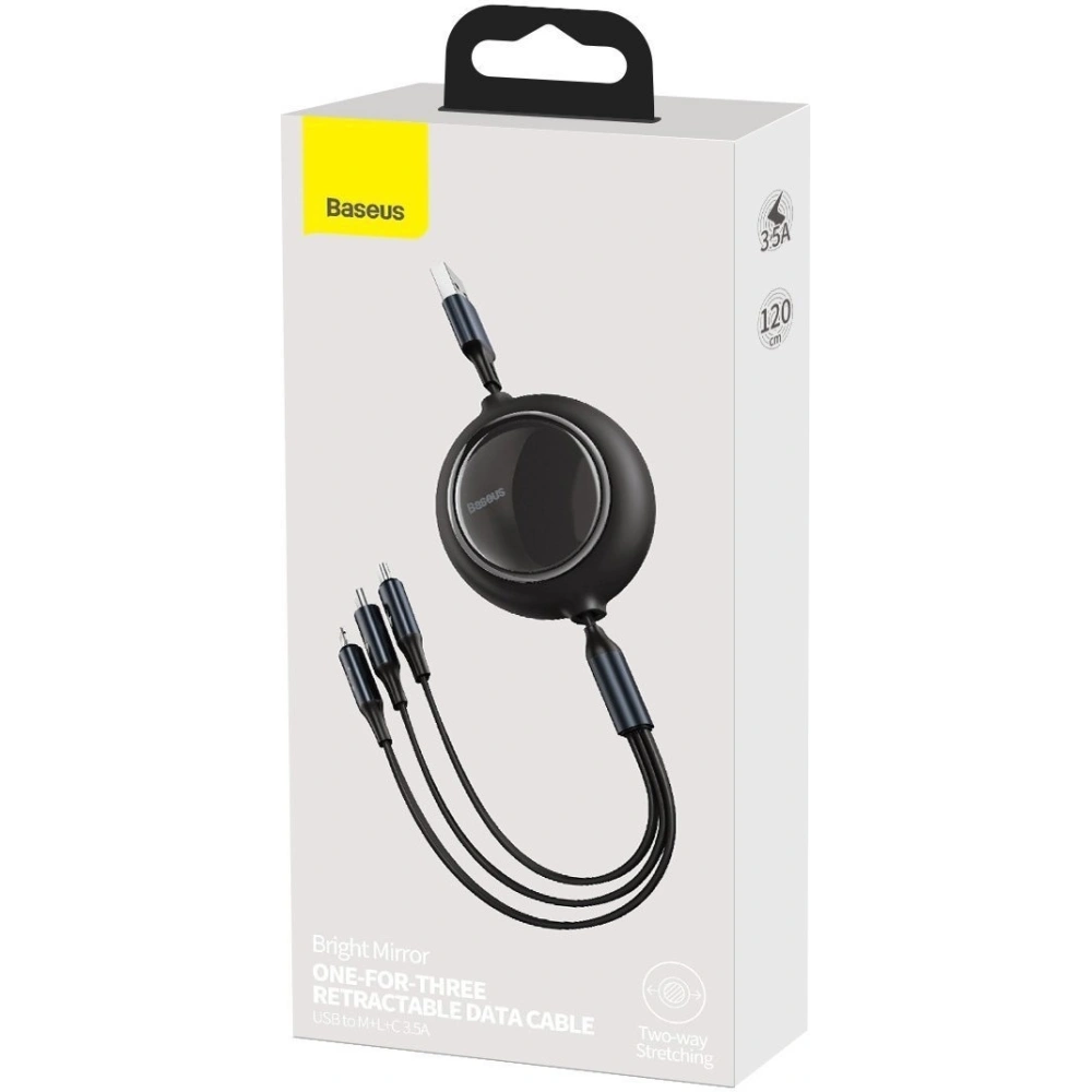 Kabel USB 3w1 Baseus Bright Mirror, micro USB / Lightning / USB-C, płaski, 3.5A, 1,2m (czarny)