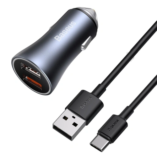 Kup Autonabíječka Baseus Golden Contactor Pro, 2x USB, QC, SCP, 40W (šedá) + USB-C kabel 1m (černý) - BSU2079BLK - {ean13} - Sklep Home Screen