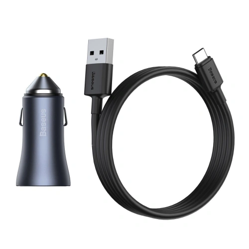 Kup Autonabíječka Baseus Golden Contactor Pro, 2x USB, QC, SCP, 40W (šedá) + USB-C kabel 1m (černý) - BSU2079BLK - {ean13} - Sklep Home Screen