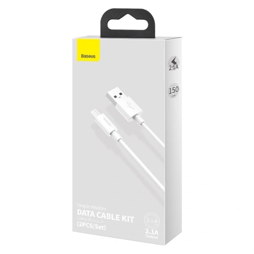 Kup Kabel micro USB do USB Baseus Simple Wisdom, 2.1A, 1.5m (bílý) 2ks. - BSU2080WHT - {ean13} - Sklep Home Screen