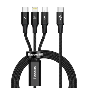 Kabel USB-C 3w1 Baseus Rapid Series, micro USB / Lightning / USB-C, 20W, 1,5m (černý)