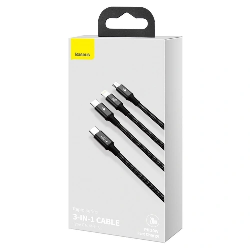 Kup Kabel USB-C 3w1 Baseus Rapid Series, micro USB / Lightning / USB-C, 20W, 1,5m (czarny) - BSU2081BLK - {ean13} - Sklep Home Screen