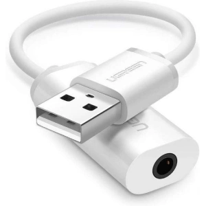 Adapter audio UGREEN US206, USB do Mini Jack 3.5mm AUX (biały)