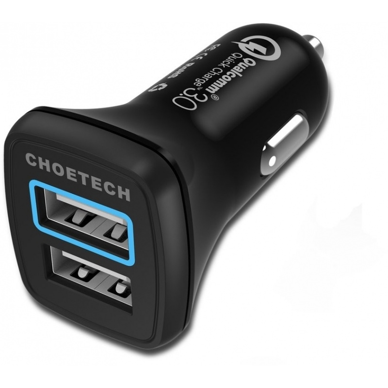Choetech Dual Car Charger 30W + USB-C Cable 1m